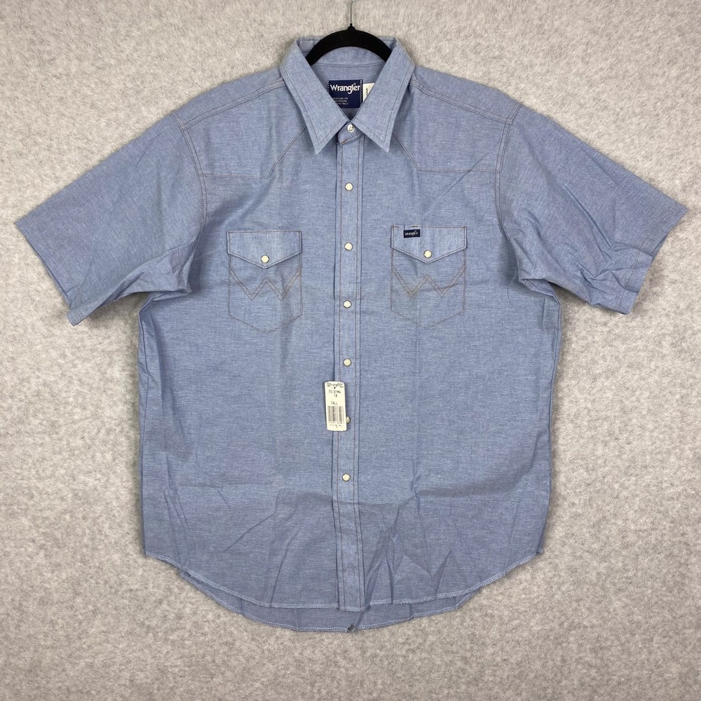 Vintage Wrangler Shirt Size 18 Tall X-Long Tails Western Pearl Snap Made in USA